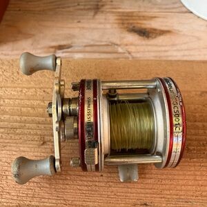 Silver and Red Fishing Reel